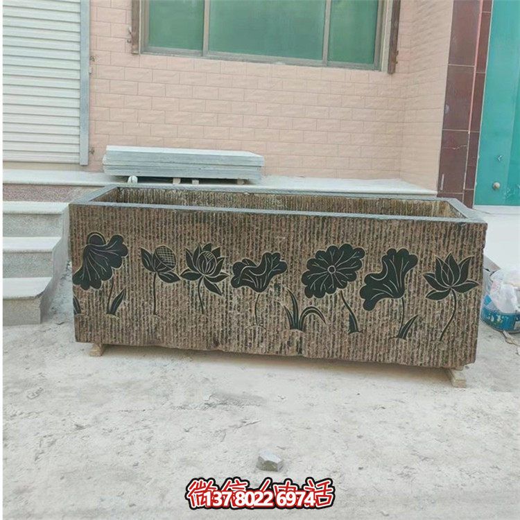 精美花崗巖石雕石缸，裝飾庭院仿古養魚及擺件