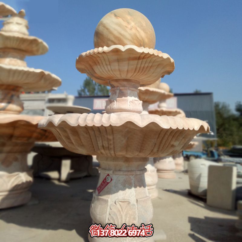 私家庭院風(fēng)水紅景觀，點綴晚霞夢幻雕塑噴泉