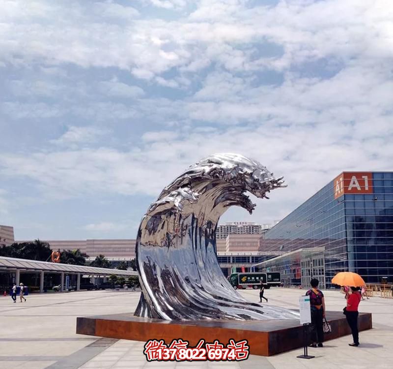 不銹鋼翻滾海浪雕塑，打造精美戶外廣場