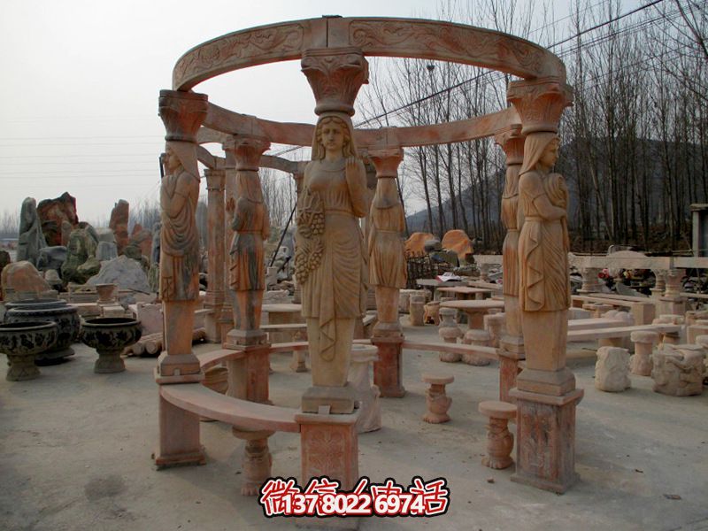 歐式?jīng)鐾?，圓形露天人物石柱擺放城市廣場(chǎng)裝飾