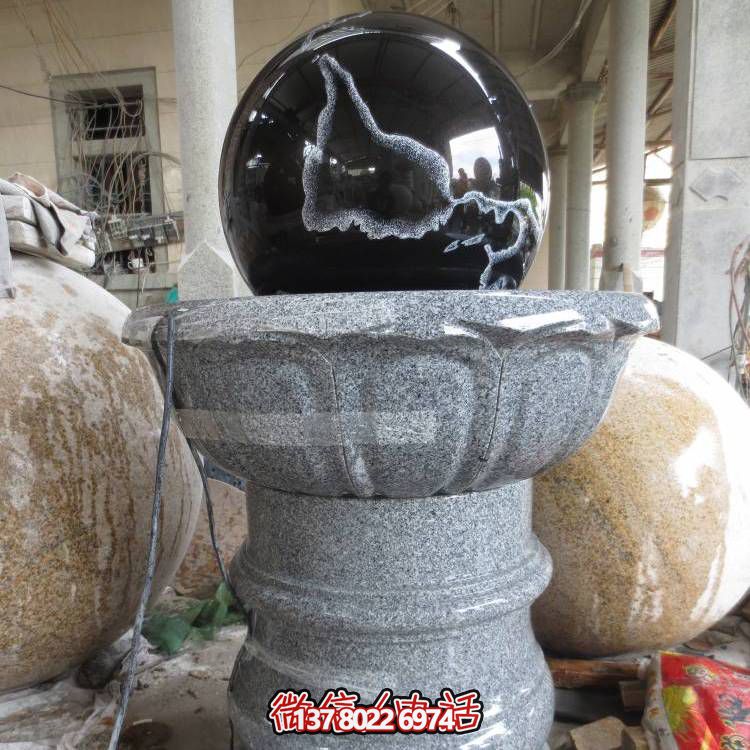 石雕噴泉、花崗巖風水球、蓮花底座裝飾