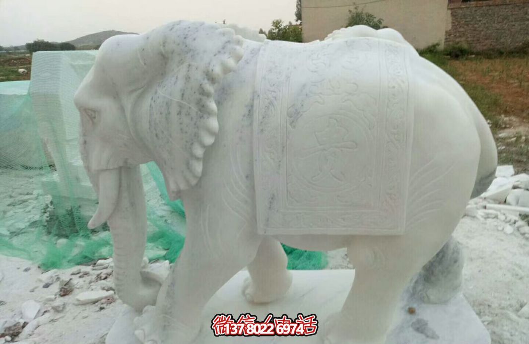 經典漢白玉大象雕塑，戶外空間創意裝飾