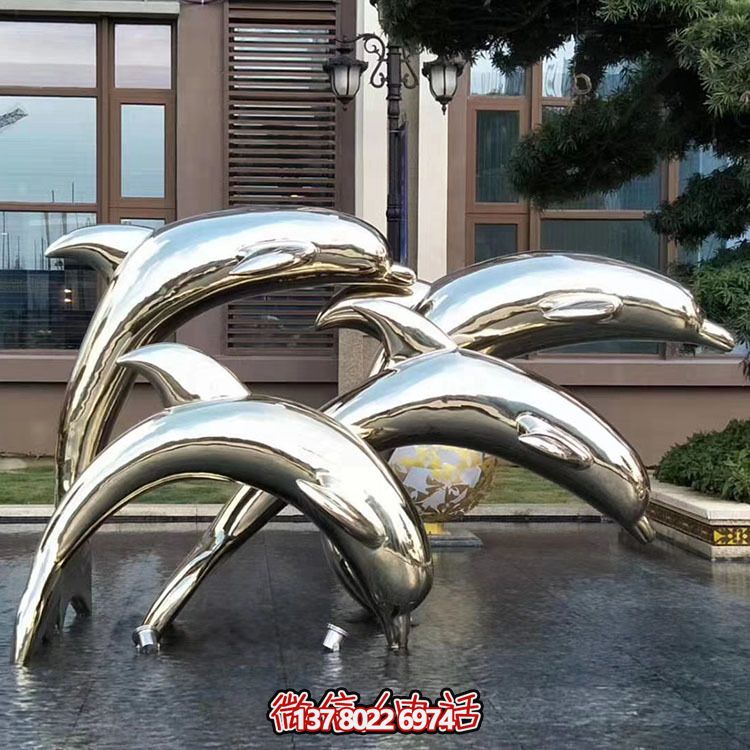 海豚潛泳雕塑，不銹鋼持久耐用