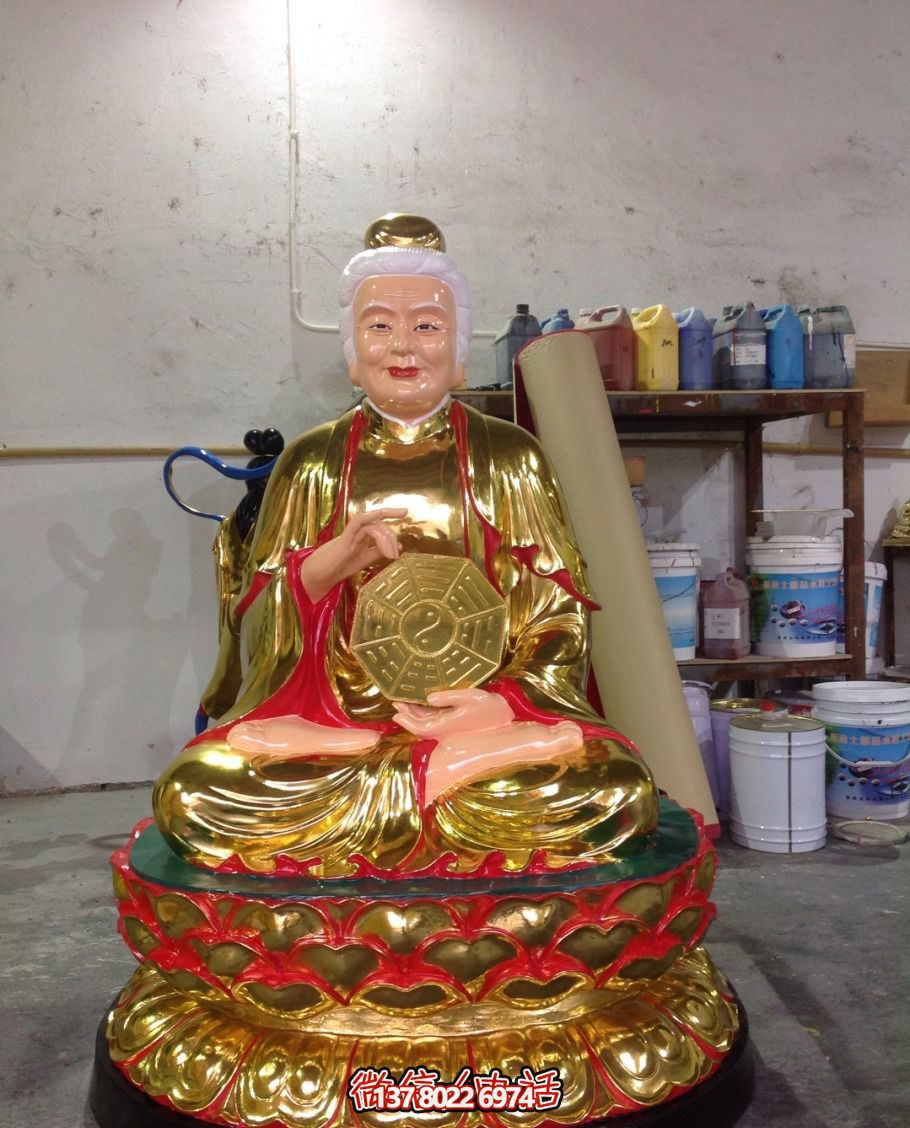 不銹鋼太極老母雕塑?chē)娊鹂酒岽笮途坝^寺廟裝飾