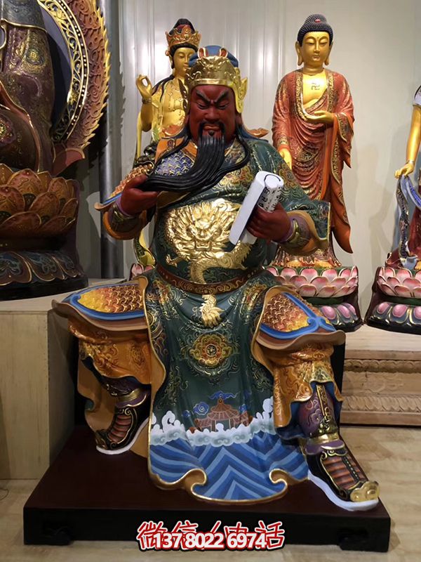 玻璃鋼彩繪大型寺廟景觀關公雕塑 玻璃鋼彩繪大型寺廟景觀關公雕塑